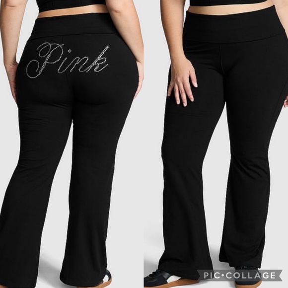 PINK Cotton Bling Foldover Flare Leggings - Picture 1 of 1